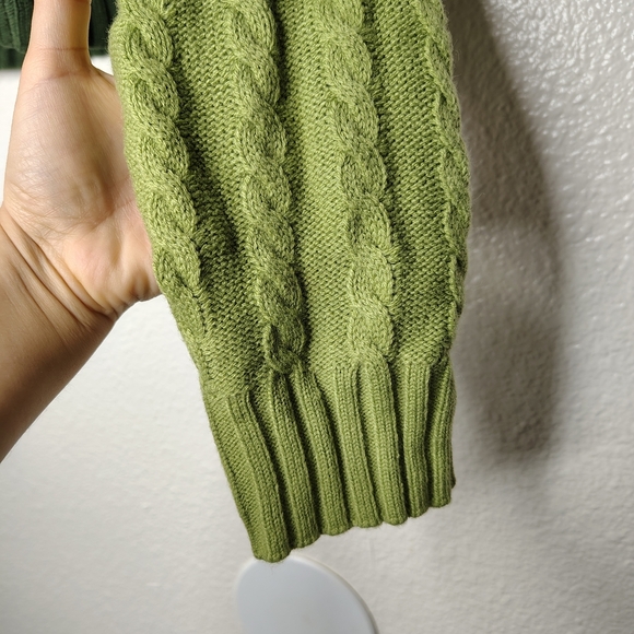 Empyre Green Crew Neck Sweater with Geometric Cable Knit Sz S - Picture 6 of 12